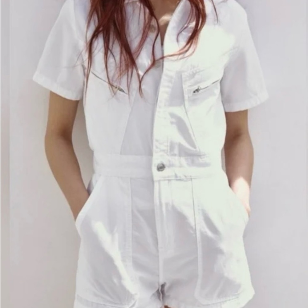 ZARA White Romper Shorts Jumpsuit S EUC cotton Utility jumper